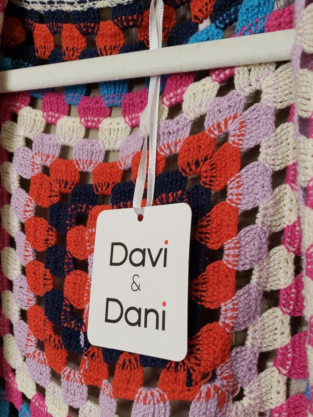 NWT DAVI & DANI Multicolor Granny Square  Boho Crochet Long Cardigan - Picture 5 of 6